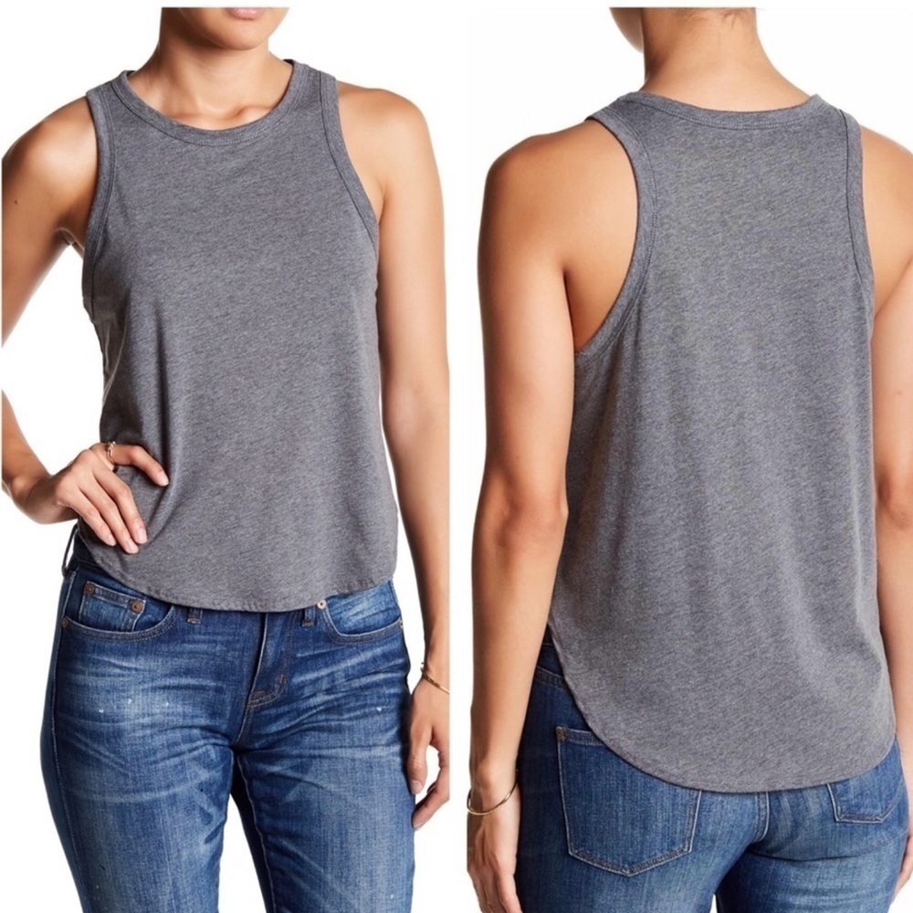 Melrose & Market Curved Hem Tank Top Tee Shirt S Gray Sleeveless Summer NWT S